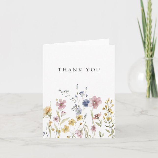 Tarjeta De Agradecimiento Boho Watercolor Wildflowers Gracias (Anverso)