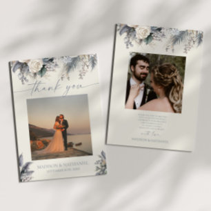 Tarjeta De Agradecimiento Boho White Rose Flor Floral Boda Jardín