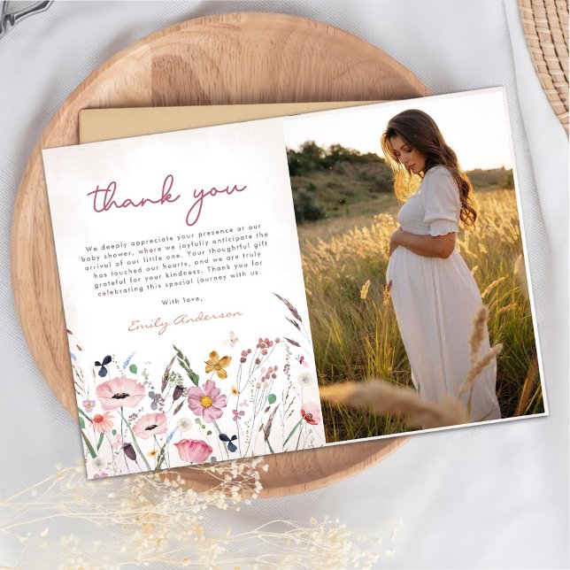 Tarjeta De Agradecimiento Boho Wildflower Baby Shower (Subido por el creador)