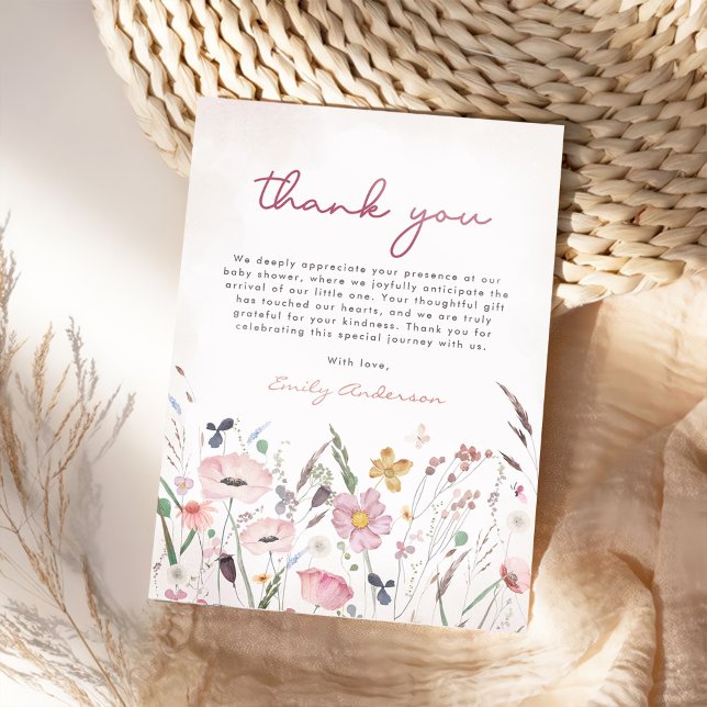 Tarjeta De Agradecimiento Boho Wildflower Baby Shower (Subido por el creador)
