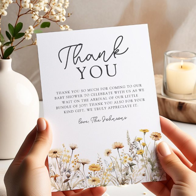 Tarjeta De Agradecimiento Boho Wildflower Baby Shower (Subido por el creador)