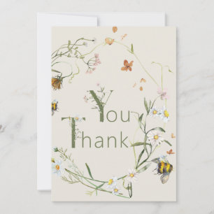 Tarjeta De Agradecimiento Boho Wildflower Bee Beige Baby Shower