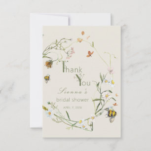 Tarjeta De Agradecimiento Boho Wildflower Bee Beige Despedida de Soltera