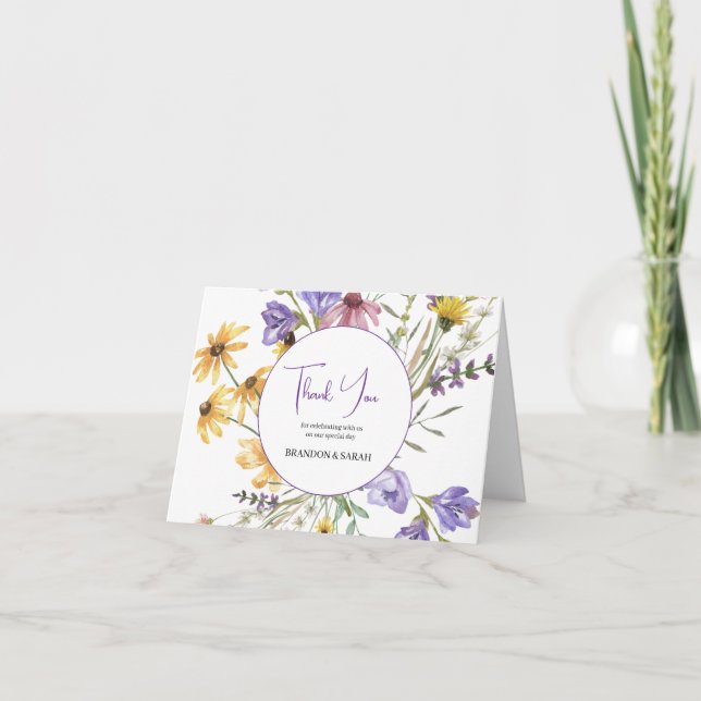 Tarjeta De Agradecimiento Boho Wildflower Boda (Anverso)