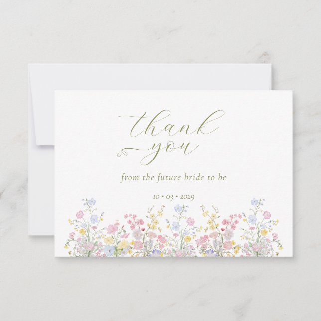 Tarjeta De Agradecimiento Boho Wildflower Elegant Bridal Shower  (Anverso)