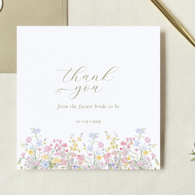 Tarjeta De Agradecimiento Boho Wildflower Elegant Bridal Shower  (Subido por el creador)
