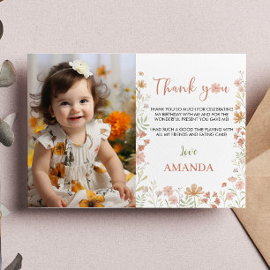 Tarjeta De Agradecimiento Boho Wildflower Fiesta de cumpleaños - Gracias tar