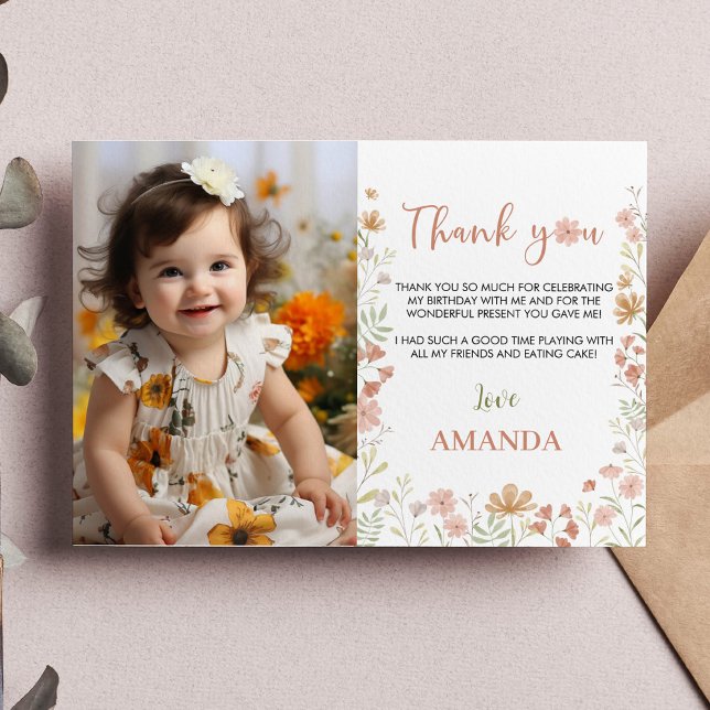 Tarjeta De Agradecimiento Boho Wildflower Fiesta de cumpleaños - Gracias tar (Subido por el creador)