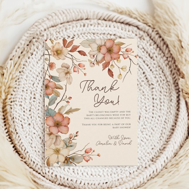 Tarjeta De Agradecimiento Boho Wildflower Floral Ivory Baby Shower (Subido por el creador)