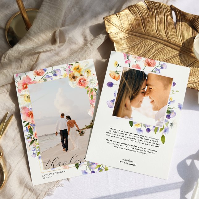 Tarjeta De Agradecimiento Boho Wildflower | Foto Boda (Subido por el creador)