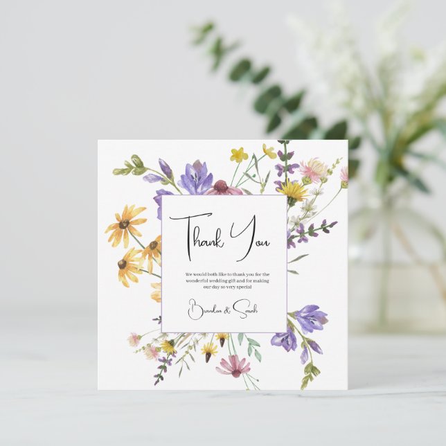 Tarjeta De Agradecimiento Boho Wildflower Garden Wedding (Anverso de pie)