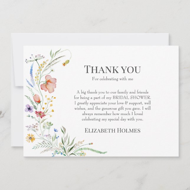 Tarjeta De Agradecimiento Boho Wildflower Meadow Brilla (Anverso)