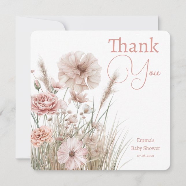 Tarjeta De Agradecimiento Boho Wildflower Thank You Card (Anverso)