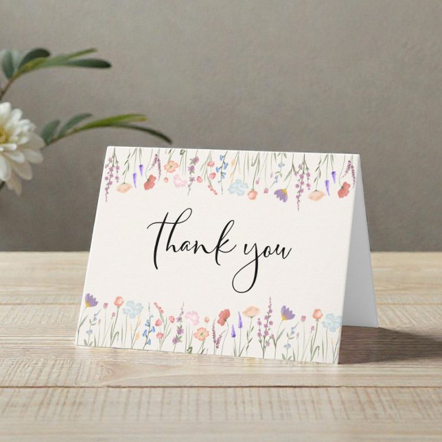 Tarjeta De Agradecimiento Boho Wildflower Watercolor Crema Baby Shower (Boho Wildflower Watercolor Cream Baby Shower Thank You Card)