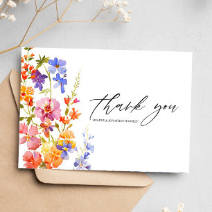 Tarjeta De Agradecimiento Boho Wildflower Watercolor Floral Elegante Boda