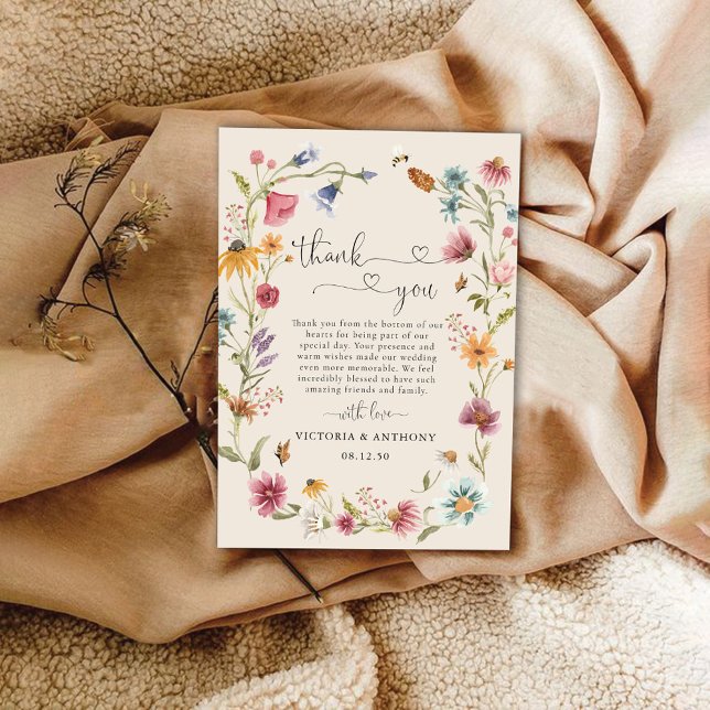 Tarjeta De Agradecimiento Boho Wildflowers Boda (Subido por el creador)