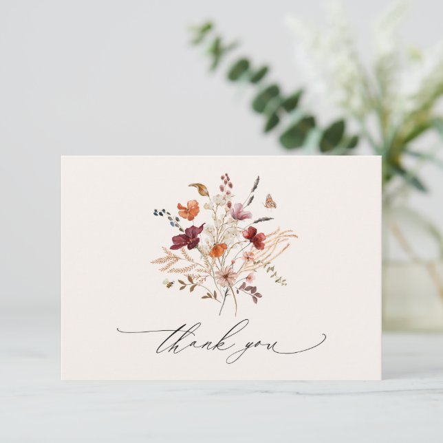 Tarjeta De Agradecimiento Boho Wildflowers Elegant Fall Wedding (Anverso de pie)