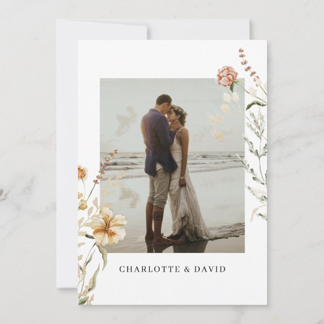 Tarjeta De Agradecimiento Boho Wildflowers Fotografía de la ducha de novia (Reverso)