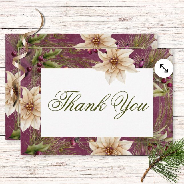 Tarjeta De Agradecimiento Boho Winter Greenery Boughs Borgoña Boda (Subido por el creador)