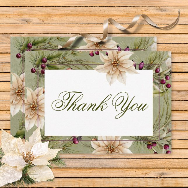 Tarjeta De Agradecimiento Boho Winter Greenery Boughs Sage Green Boda (Subido por el creador)