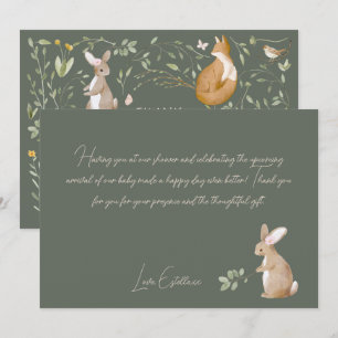 Tarjeta De Agradecimiento Boho Woodland Animals Forest Friends Baby Shower