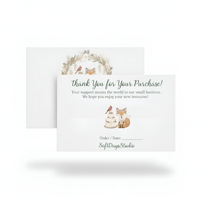 Tarjeta De Agradecimiento Boho Woodland Fox Small Business Thank You Card (Subido por el creador)