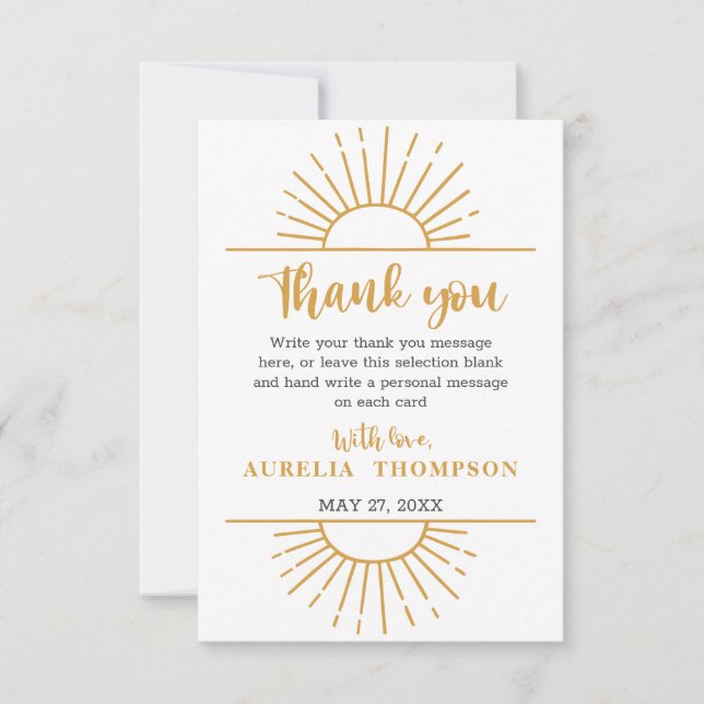 Tarjeta De Agradecimiento Boho Yellow Little Ray Sunshine On Way Baby Shower (Anverso)