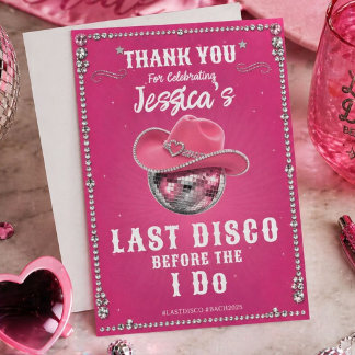 Tarjeta De Agradecimiento Bola de Discoteca Rosa Fiesta de Despedida de Solt