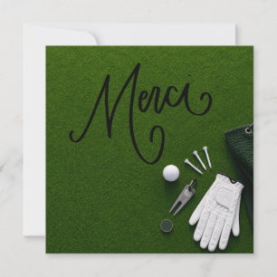 Tarjeta De Agradecimiento Bola de golf con la palabra gracias en green de pu