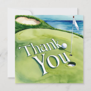 Tarjeta De Agradecimiento Bola de golf en green de putting con palabra de gr