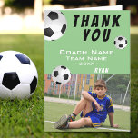 Tarjeta De Agradecimiento Bolas de fútbol Green Gracias entrenador Foto<br><div class="desc">Bolas de fútbol Sports Green Gracias Tarjeta de entrenador con foto. Fútbol gracias tarjeta de entrenador con foto, gracias texto, nombre del entrenador, nombre del equipo, año, nombre y pelotas de fútbol. Tarjeta de agradecimiento por foto - agrega tu foto a la plantilla. Personaliza la tarjeta con nombres y tu...</div>