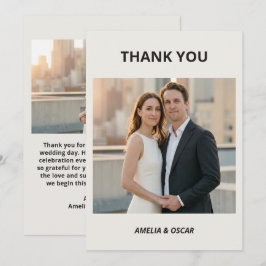 Tarjeta De Agradecimiento Bold Black White Photo Modern Wedding Custom