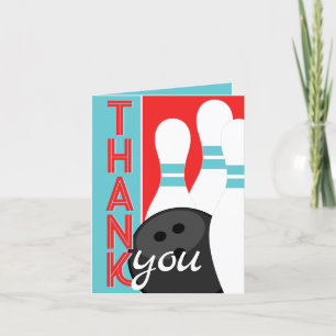 Tarjeta De Agradecimiento Boliche azul retro rojo y Verde azulado gracias a
