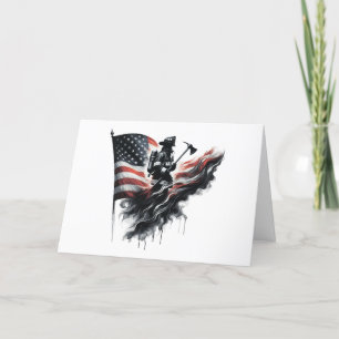 Tarjeta De Agradecimiento Bombero americano. Bandera de los Estados Unidos.