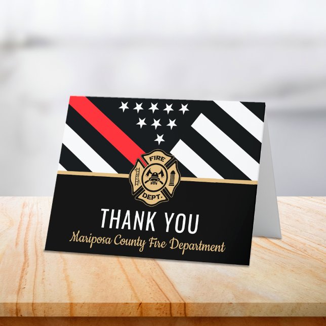 Tarjeta De Agradecimiento Bomberos: Bandera de bomberos Departamento de Bomb (Firefighter Flag First Responder Fire Department Thank You Card)