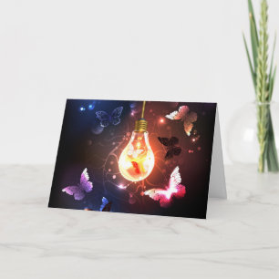 Tarjeta De Agradecimiento Bombilla brillante con mariposas nocturnas