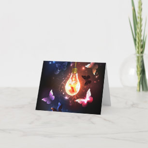 Tarjeta De Agradecimiento Bombilla brillante con mariposas nocturnas