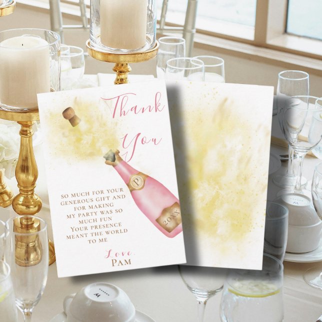 Tarjeta De Agradecimiento Bonita champagne rosa Bubbly Brunch Birday Party (Subido por el creador)