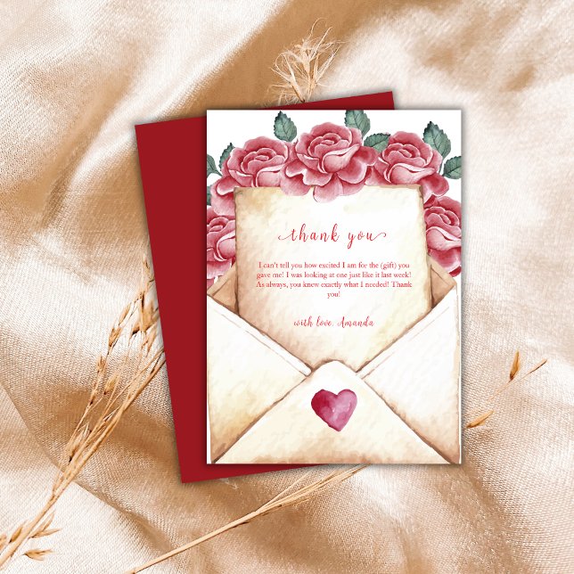 Tarjeta De Agradecimiento Bonita letra de Rosa de cosecha en Baby Shower (Lovely Vintage Rose Sweetheart Letter Baby Shower Thank You Card)