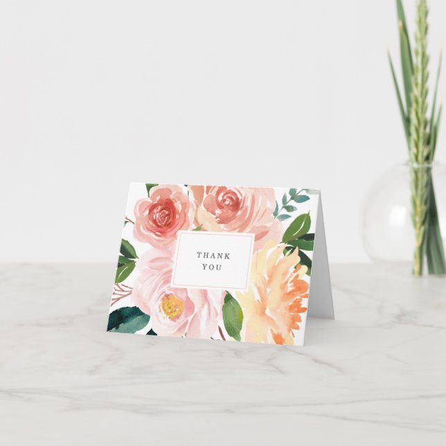 Tarjeta De Agradecimiento Bonito acuarela Floral Bridal Shower (Anverso)