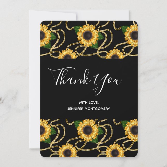 Tarjeta De Agradecimiento Bonito Amarillo Sunflowers Patrón De Estilo Gracia (Anverso)