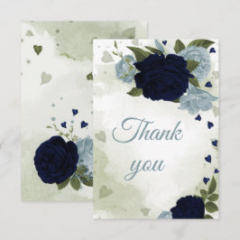 Tarjeta De Agradecimiento bonito azul marino y flores azul polvoriento