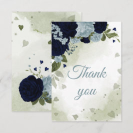 Tarjeta De Agradecimiento bonito azul marino y flores azul polvoriento