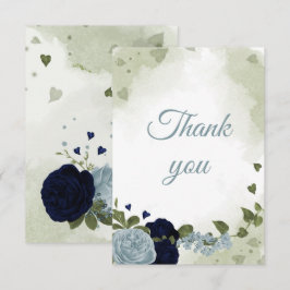 Tarjeta De Agradecimiento bonito azul marino y flores azul polvoriento
