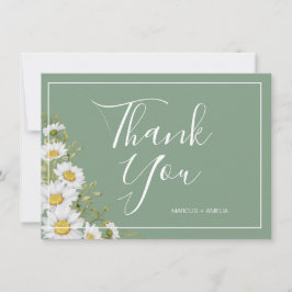 Tarjeta De Agradecimiento Bonito Basil Green & White Daisises Gracias Flat