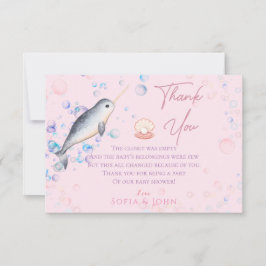 Tarjeta De Agradecimiento Bonito bebé oceánico Narwhal y burbujas Gracias au