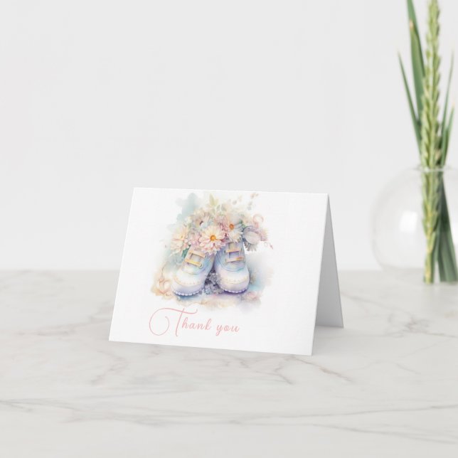 Tarjeta De Agradecimiento Bonito Bebés blancos con flores (Anverso)