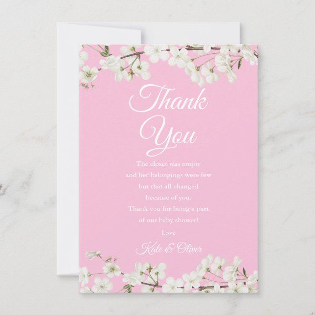 Tarjeta De Agradecimiento Bonito Blossom Bebé Rosa Muchacha Gracias Popoema (Anverso)