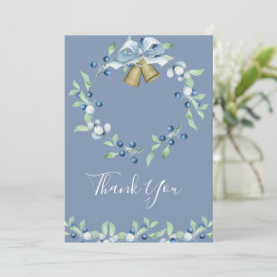 Tarjeta De Agradecimiento Bonito Blue Wreath Floral Elegent Script Boda