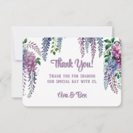 Tarjeta De Agradecimiento Bonito Boda de glicinia morada y rosa